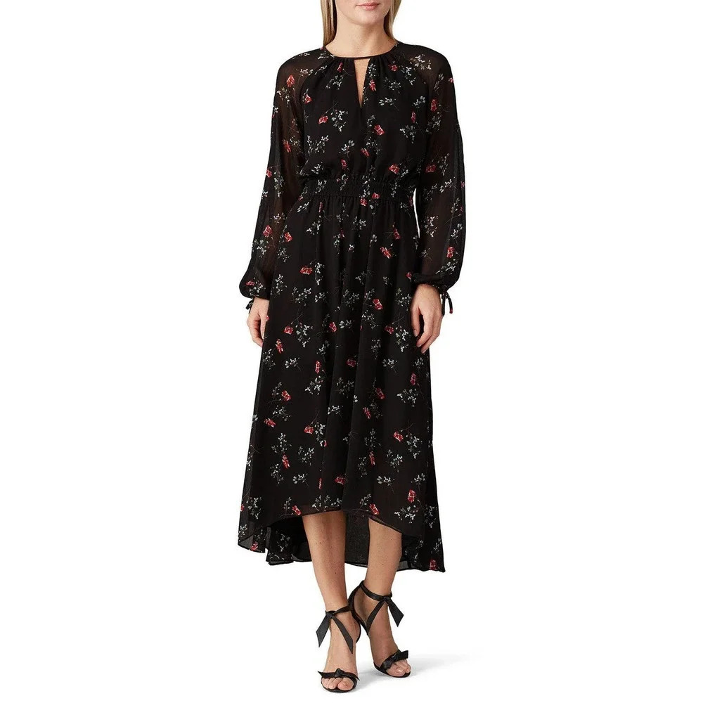 Great Jones Dress Floral Print Long Tie Sleeve Chiffon Size 6